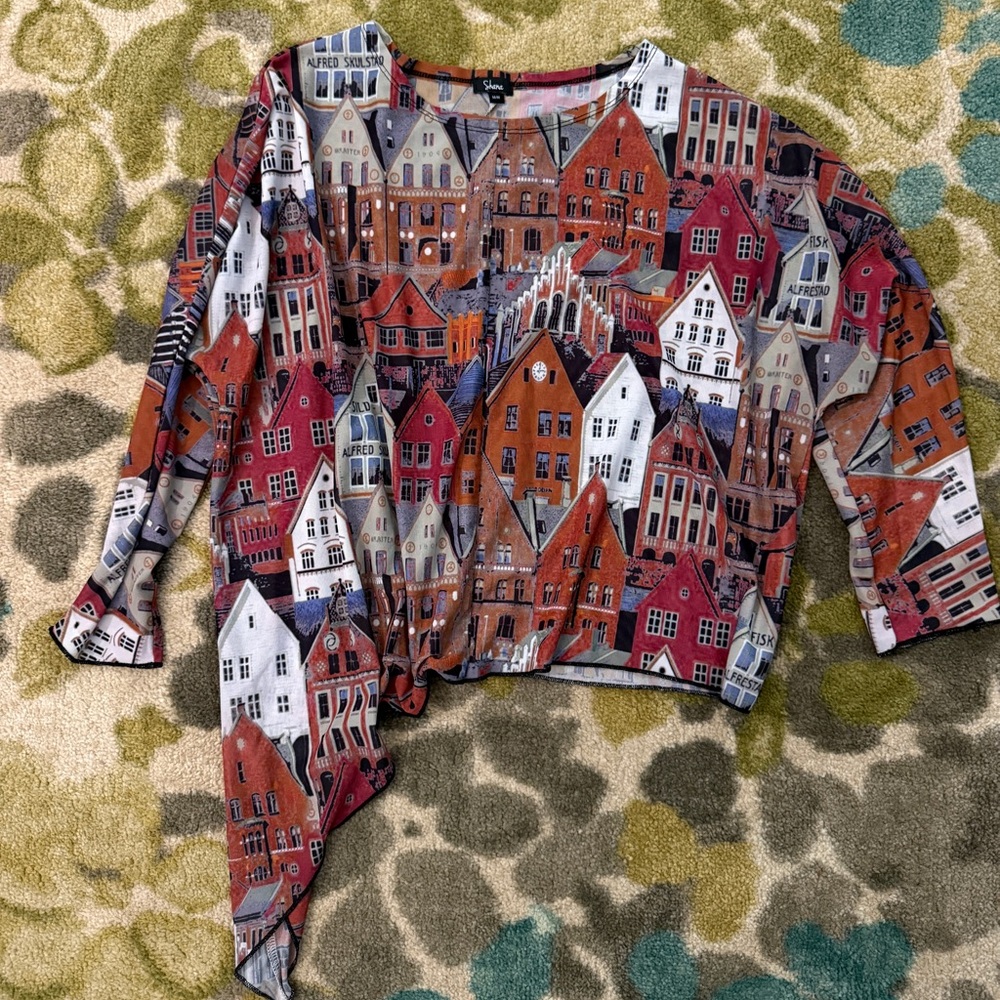 Shana Rust & Red Scenic Print Women's Top